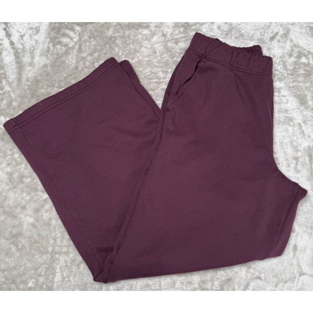 Fabletics Oxblood Burgundy Cozy Fleece Wide Leg Sweatpants Womens Size M